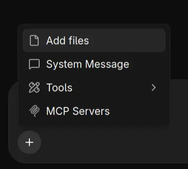 Llama.cpp UI showing 'Add files' menu for model without vision-capabilities.